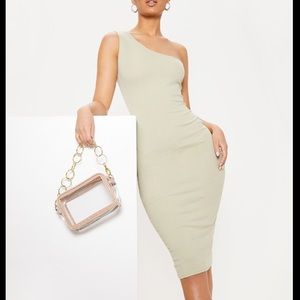Sage green one shoulder bodycon dress